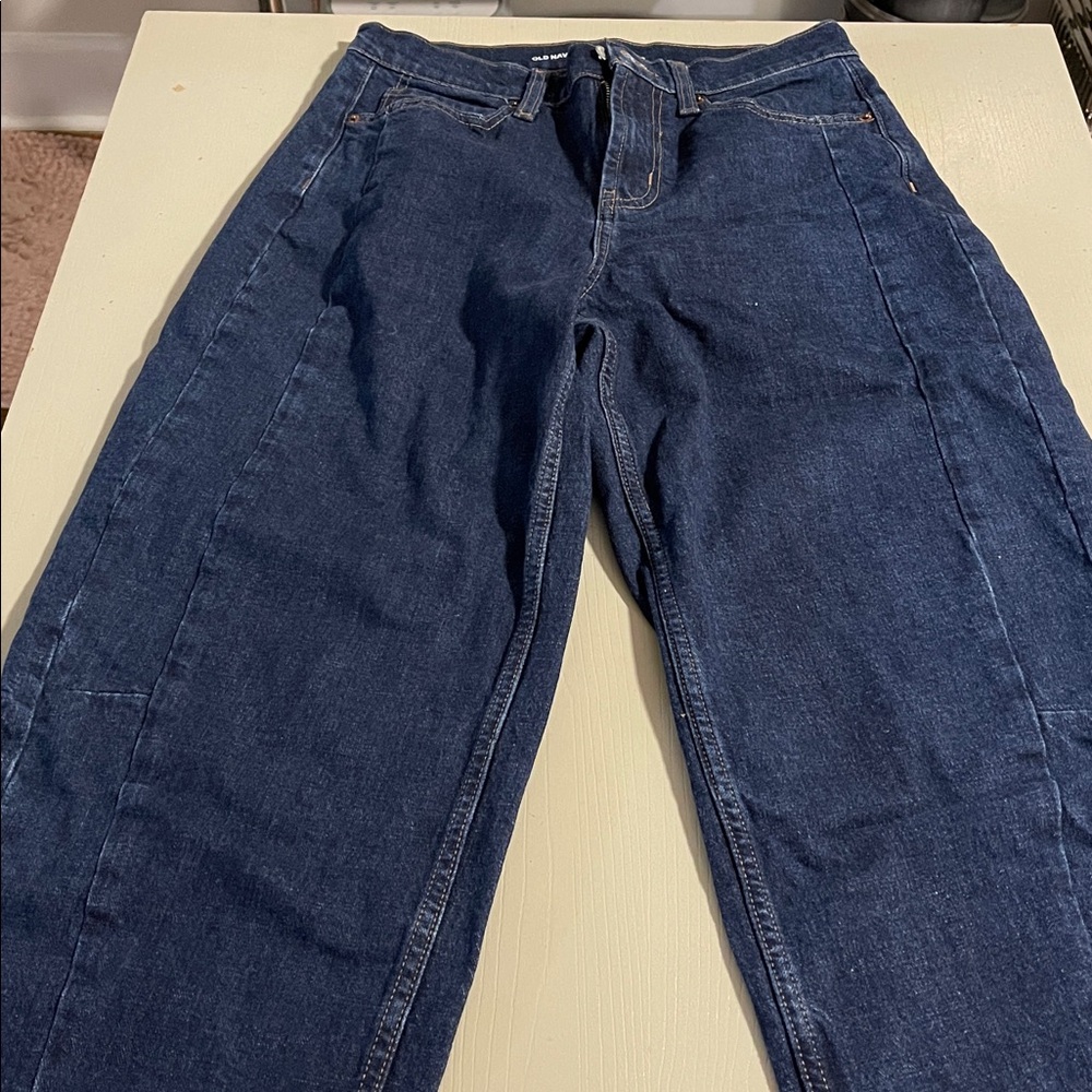 Old Navy Dark Blue Barrel Leg Jeans- Size 6 - Picture 2 of 11